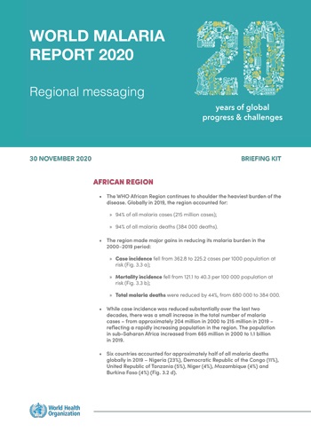 World malaria report 2020: regional messages